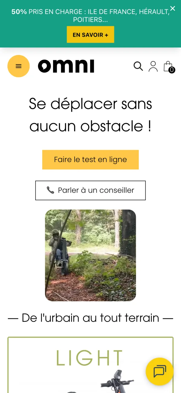 Omni : la page d’accueil sur mobile